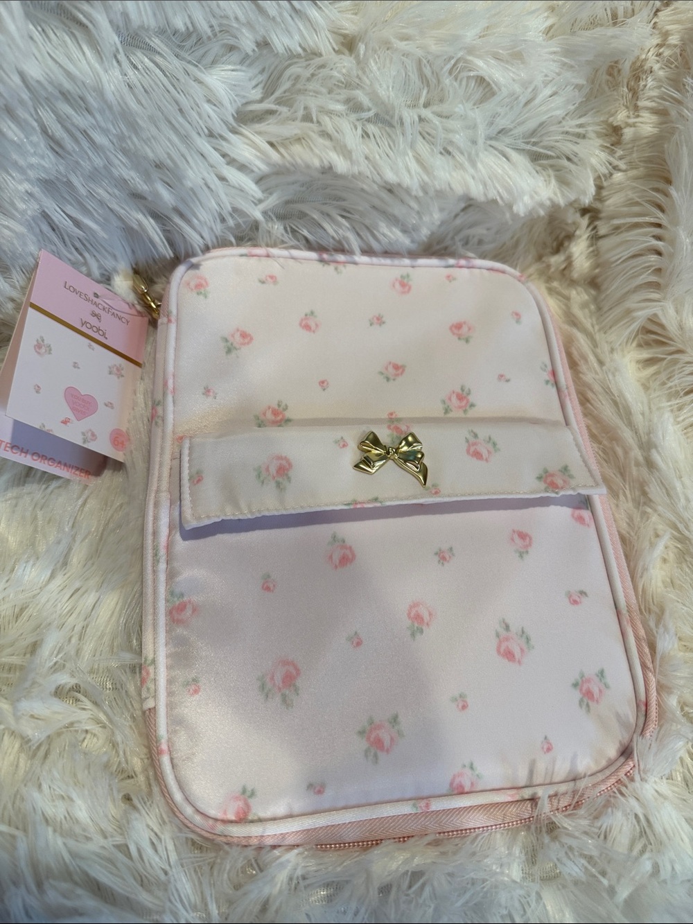 LoveShackFancy Pink Floral Kids Organizer with Gold Bow